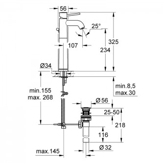 Смеситель для накладной раковины высокий GROHE Bauclassic 32868000