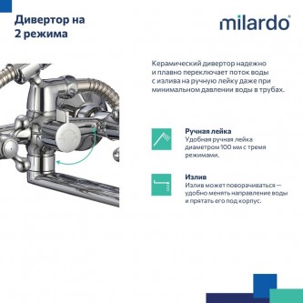 Смеситель для ванны с душем MILARDO Duplex DUPSB02M02